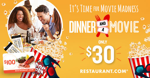 2 Movie Tickets + $100 Restaurant.com eGift Card
