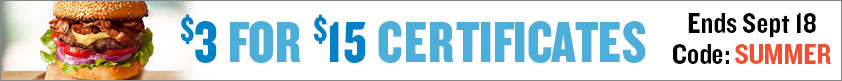 $3 for $15 Certificates!