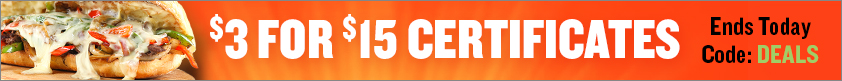 Ends Today! $3 for $15 Certificates!